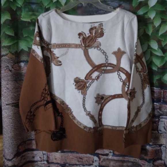 Chain Floral Motifs Boat Neck Pullover Sweater - Picture 3 of 4